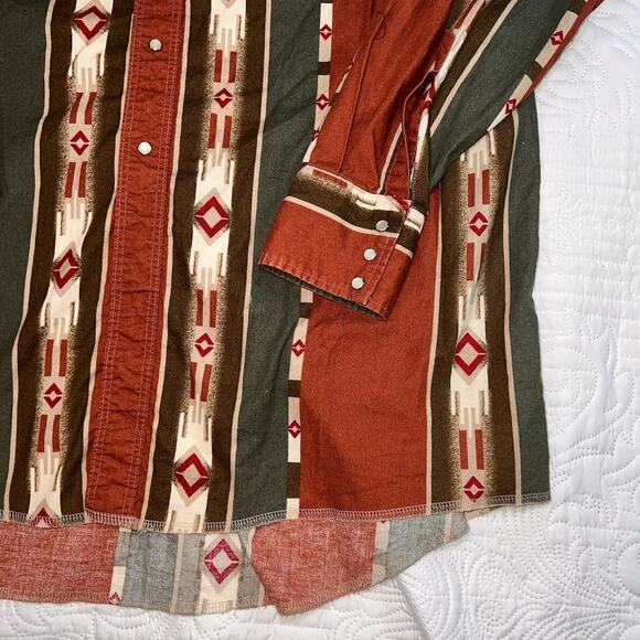 Wrangler Western Shirt Mens Size XXXL Pearl Snap Aztec Southwestern Long-Sleeve - Picture 4 of 14